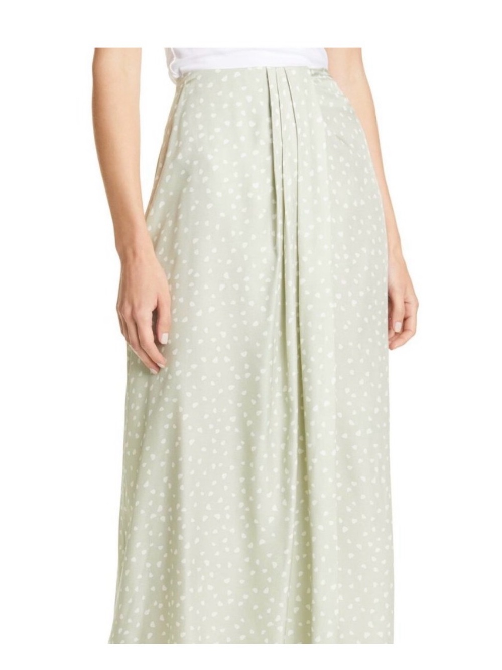 Vince Sage Green Polka Dot Pleated Maxi Skirt